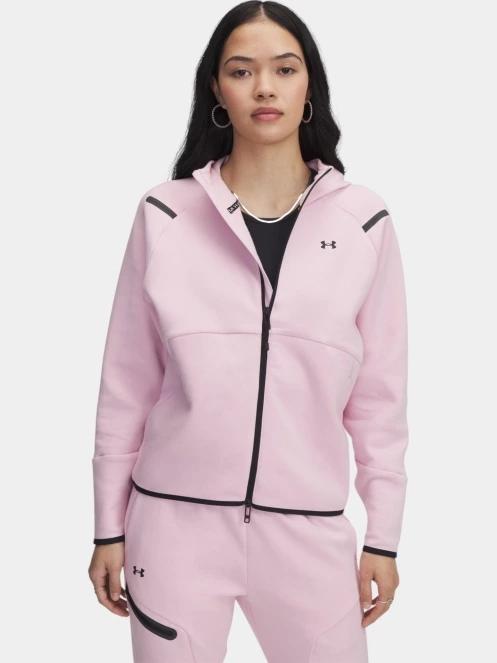 pulover cu gluga pt. femei Under Armour Unstoppable Fleece FZ roz 2